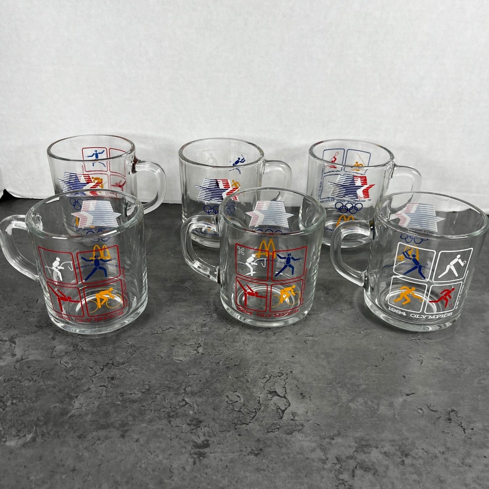 Vintage 1984 McDonald's Los‎ Angeles Olympic Games Glass Mugs Set of 6 VTG - Picture 5 of 9